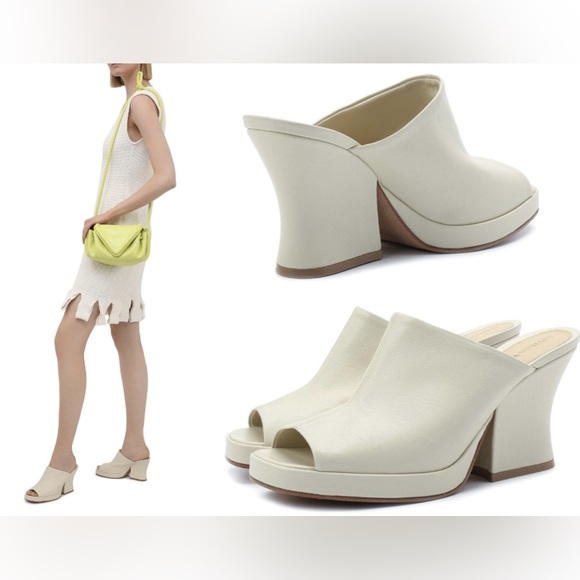 Bottega Veneta Nappa Stack Mule Sandals Sea Salt off white chunky block heel - Picture 2 of 12